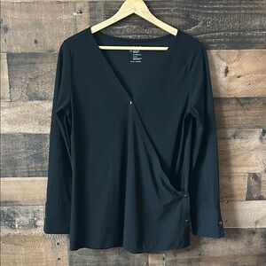 ADAY Suits You Wrap Top Black Small Wrinkle Resistant Travel Work Blouse